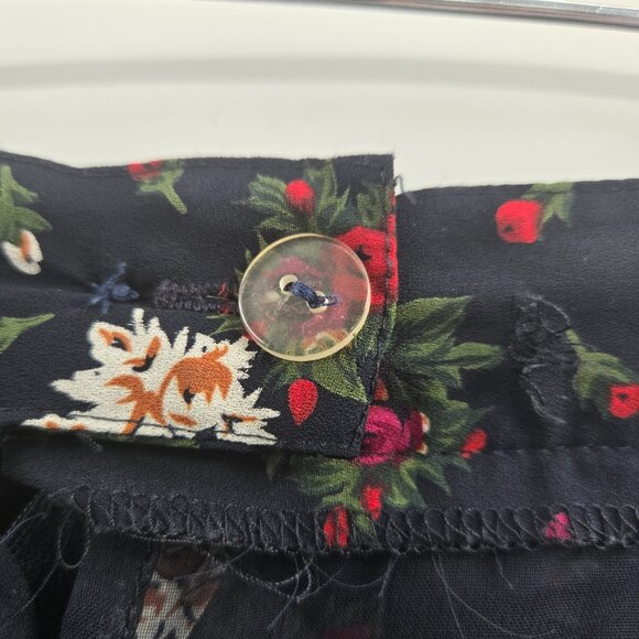 Vintage SK & Company Navy Floral Side Button Pleating Elastic Waist Skirt 16W - Picture 6 of 9